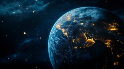 Fototapeta premium Earth From Space with City Lights at Night and Nebula