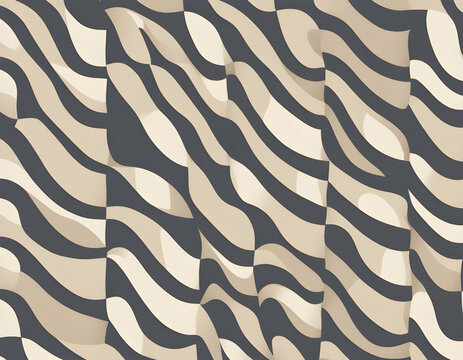 Distorted retro checkerboard seamless vector pattern in neutral, muted colors. Abstract wavy squares, plaid background