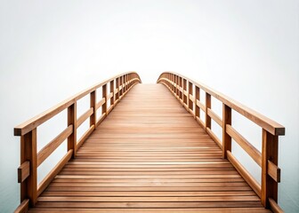 Fototapeta premium A minimalist wooden bridge stands alone against a pristine white backdrop.