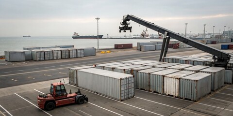 Naklejka premium cargo ship in port