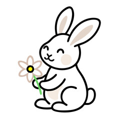 Obraz premium Cute bunny holding a flower with joyful expression for Easter celebration concept