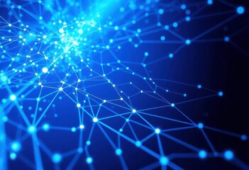 Obraz premium Abstract blue glowing network nodes and lines forming a futuristic cybersecurity interface, technology, interface