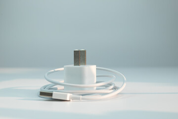 White mobile phone charger data cable