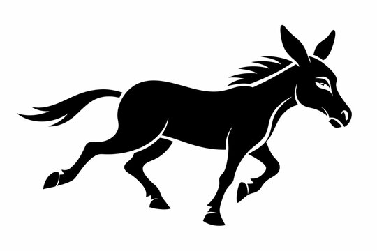black donkey running, white background clip art preview