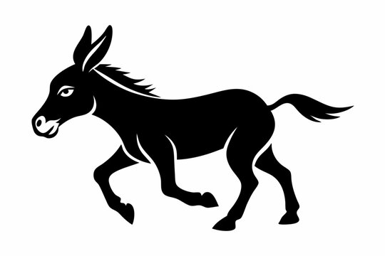 black donkey running, side view clip art preview