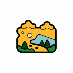 Sticker design of A whimsical illustration of a cheese-themed landscape