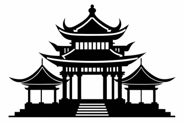 elegant chinese architecture line art silhouette vector illustration