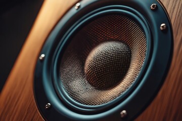 Wooden loudspeaker cone vibrating and playing music