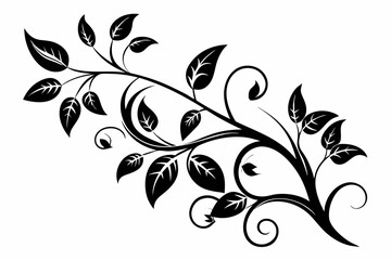 elegant leafy vine line art silhouette vector illustration