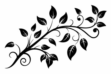elegant leafy vine line art silhouette vector illustration