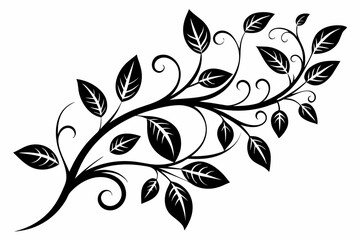 elegant leafy vine line art silhouette vector illustration