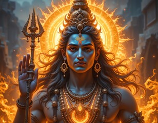 Powerful Shiva, God of Destruction, Radiating Divine Energy