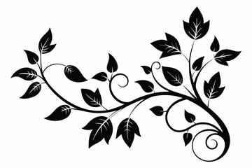 elegant leafy vine line art silhouette vector illustration