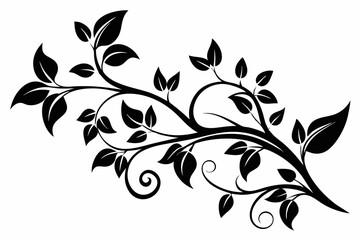 elegant leafy vine line art silhouette vector illustration