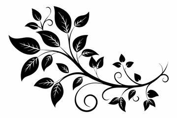 elegant leafy vine line art silhouette vector illustration