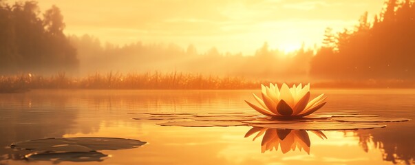 Minimalist nature scene featuring a single lily pad on still water