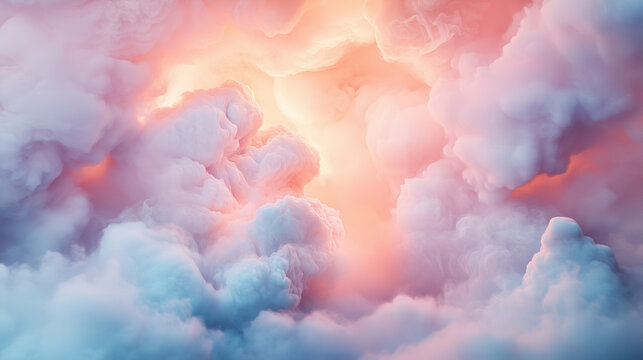 A heavenly ethereal and celestial background with soft pastel clouds and glowing light