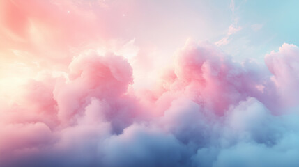 A heavenly ethereal and celestial background with soft pastel clouds and glowing light