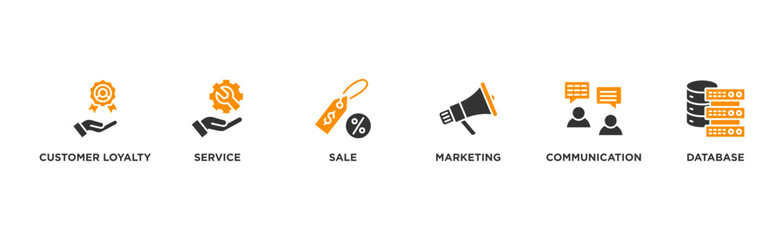 CRM banner web icon illustration concept for customer relationship management with icon of customer loyalty, service, sale, marketing, communication, and database