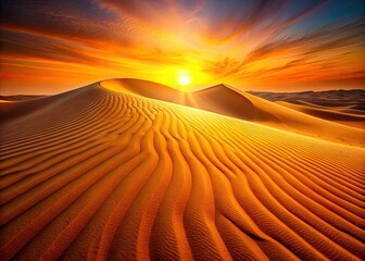 Naklejka premium Golden hour bathes orange dunes in dreamy light, a soft desert landscape.