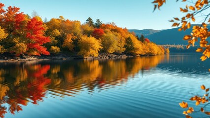 Autumnal Reflections Serene Lake and Vivid Fall Foliage