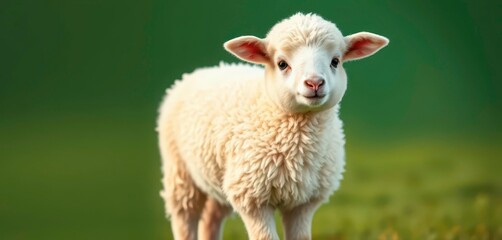 Obraz premium A fluffy lamb, elegantly posed, showcasing its soft, white fleece, sun, fluffy
