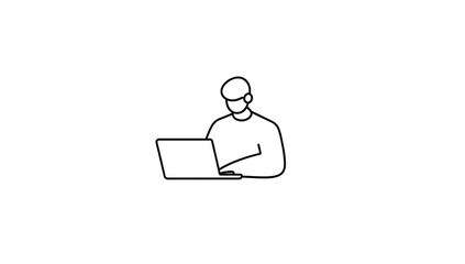 Minimalist Line Art Illustration of Person Working on Laptop Computer
