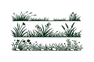 Grass Silhouette Set Vector Clipart Collection on White Background