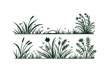 Grass Silhouette Set Vector Clipart Collection on White Background