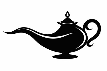 magic lamp line art silhouette vector illustration