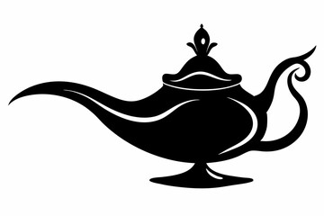 magic lamp line art silhouette vector illustration