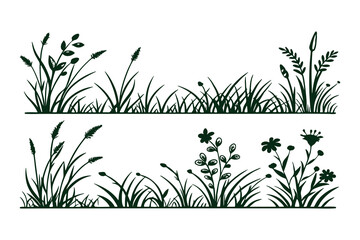 Grass Silhouettes Collection. A Set of Silhouette Grass Vector Clipart Isolated  Illustration on White Background.