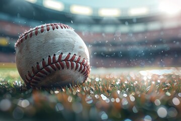 Close-up baseball on the infield, sport concept. Neural network ai generated
