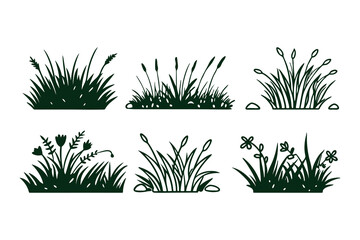 Grass Silhouettes Collection. A Set of Silhouette Grass Vector Clipart Isolated  Illustration on White Background.