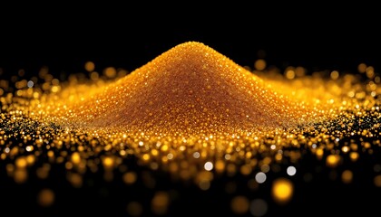 Golden Sand Pile Glittering on Black Background for Texture Overlay