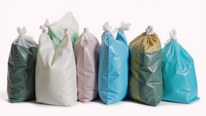 Isolated set of close-ups showcasing various textures of empty plastic bags