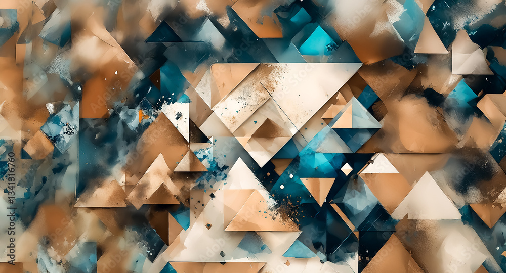 Leinwandbilder abstract geometric background features layered triangles in beige, brown, and teal hues. the composi