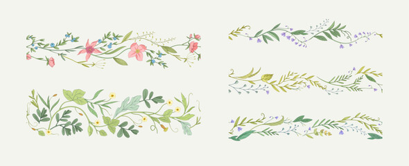 Retro colorful seamless vertical border with detailed various foliage, intricate details and delicate forms. Elegant botanical rustic design elements. Hand drawn vintage vector illustration