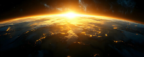 Fototapeta premium Golden Sunrise Earth 3D Illustration