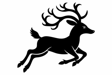 reindeer flying line art silhouette vector illustration