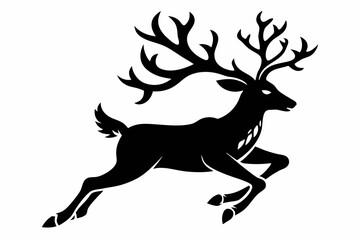 reindeer flying line art silhouette vector illustration