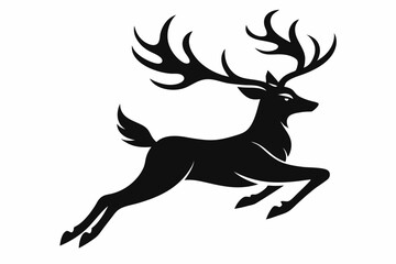 reindeer flying line art silhouette vector illustration