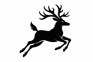 reindeer flying line art silhouette vector illustration