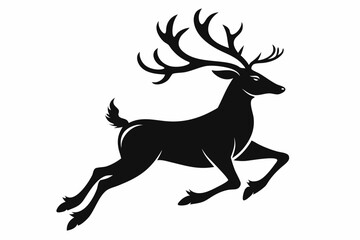 reindeer flying line art silhouette vector illustration