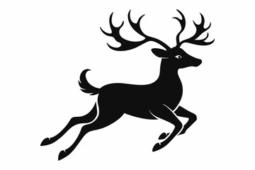 reindeer flying line art silhouette vector illustration