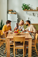 Young men engage in lively discussion at cozy book club gathering in modern home setting