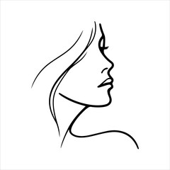 A minimalistic continuous one-line drawing of a woman's face