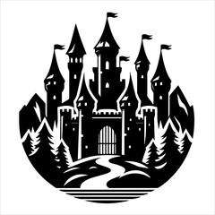 Vector black castle icon, logo. Vector illustration isolated on white background © Viktor