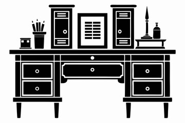 secretary desk line art silhouette vector illustration