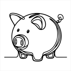 Piggy bank in continuous line art drawing style. Pig moneybox black linear sketch isolated on white background